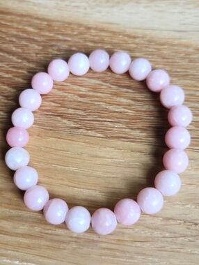Pink Opal Beads Bracelet, Stretch, Hand Crafted